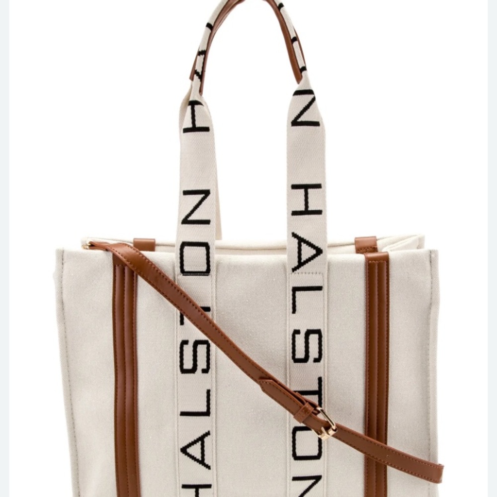 Halston Heritage Cream and Brown Tote Bag